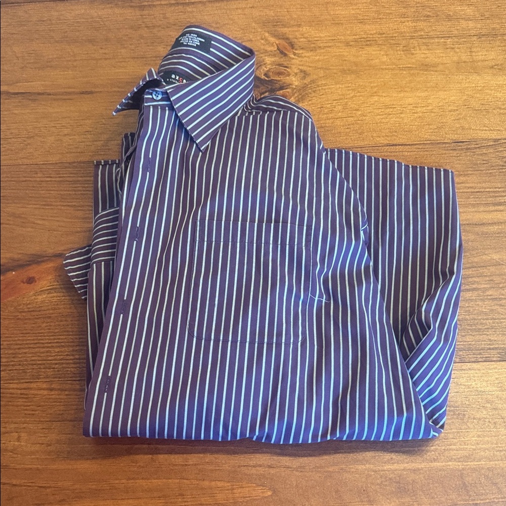 Axcess Men's Brown and White Striped Button Down Shirt - Picture 3 of 3